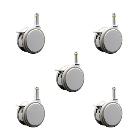 Service Caster 3 Inch MRI Safe Casters with Brakes, 7/16 Inch Grip Ring Stem, Set of 5, SCC, 5PK SCC-GR02S75-TPR-GRY-B-716138-MRI-5